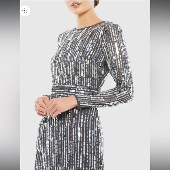NWT | Mac Duggal 93590A Coal Embellished Neck Long Sleeve Fitted Dress Size 10 - Picture 3 of 12